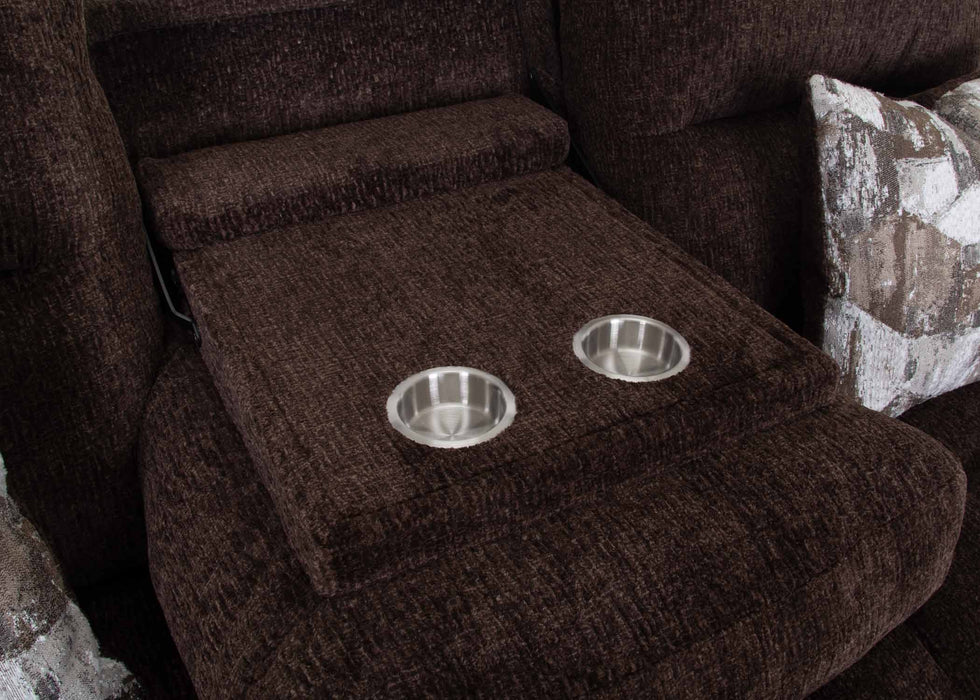 Franklin Furniture - 683 Heston Power Reclining Console Loveseat w/ Power Headrest, Storage, Cupholders & USB in Frenzy Chocolate - 68335-CHO