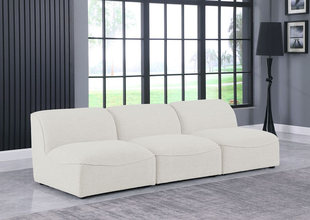 Meridian Furniture - Miramar 99" Cream Linen Textured Fabric Upholstered 3pc. Armless Sofa - 683Cream-S99 - GreatFurnitureDeal