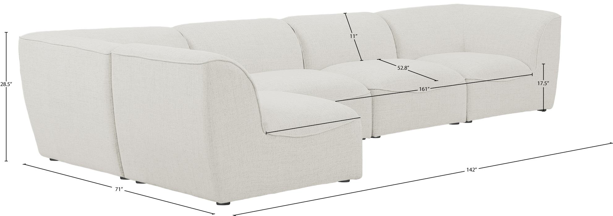 Meridian Furniture - Miramar 142" Cream Linen Textured Fabric Upholstered 5pc. Sectional - 683Cream-Sec5D - GreatFurnitureDeal