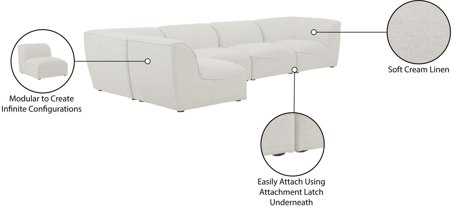 Meridian Furniture - Miramar 142" Cream Linen Textured Fabric Upholstered 5pc. Sectional - 683Cream-Sec5D - GreatFurnitureDeal