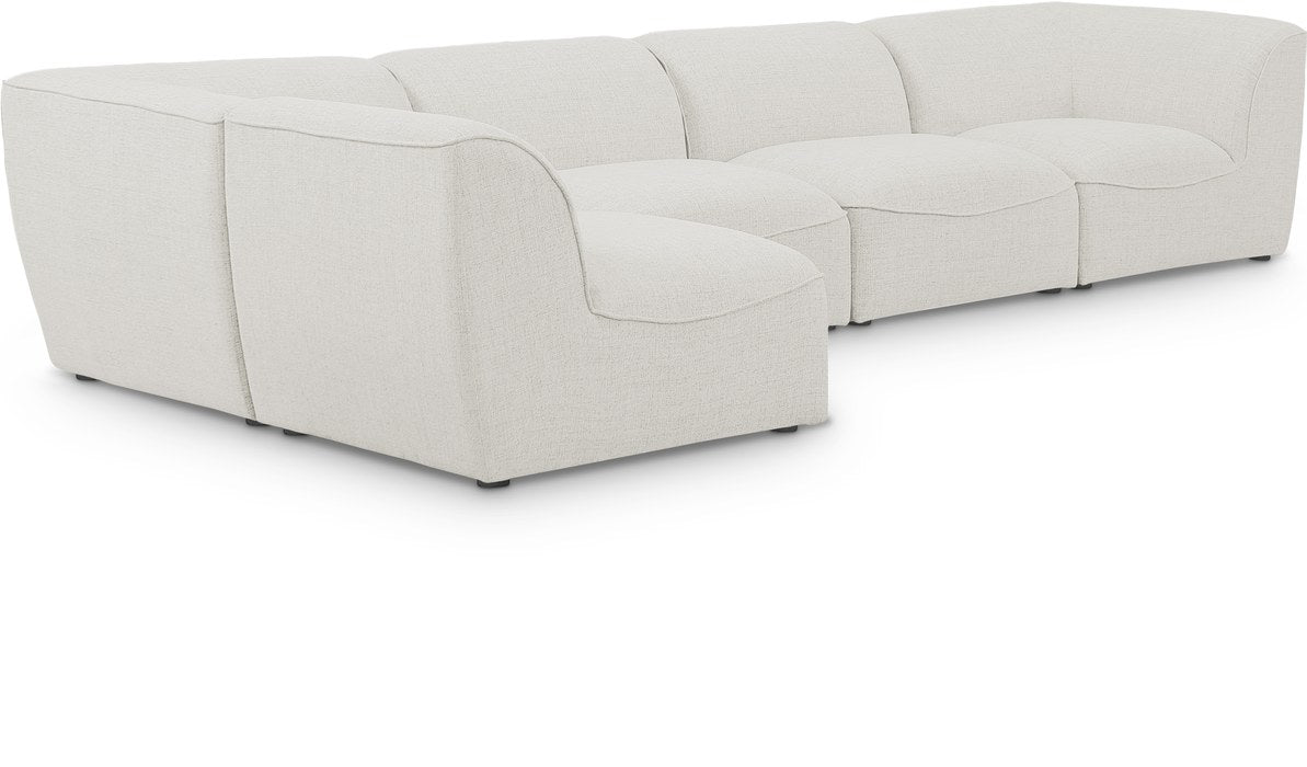 Meridian Furniture - Miramar 142" Cream Linen Textured Fabric Upholstered 5pc. Sectional - 683Cream-Sec5D - GreatFurnitureDeal