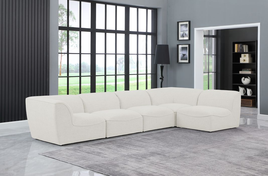 Meridian Furniture - Miramar 142" Cream Linen Textured Fabric Upholstered 5pc. Sectional - 683Cream-Sec5D - GreatFurnitureDeal