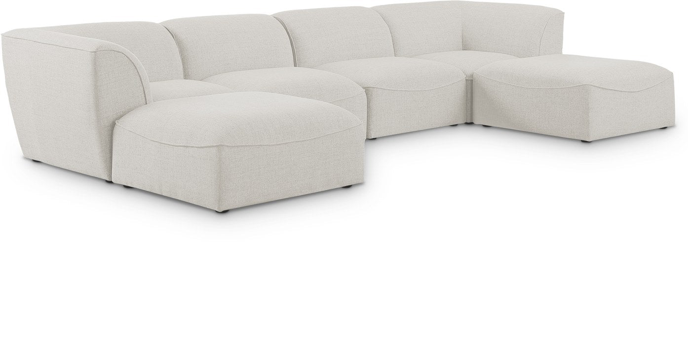 Meridian Furniture - Miramar 142" Cream Linen Textured Fabric Upholstered 6pc. Sectional - 683Cream-Sec6A - GreatFurnitureDeal