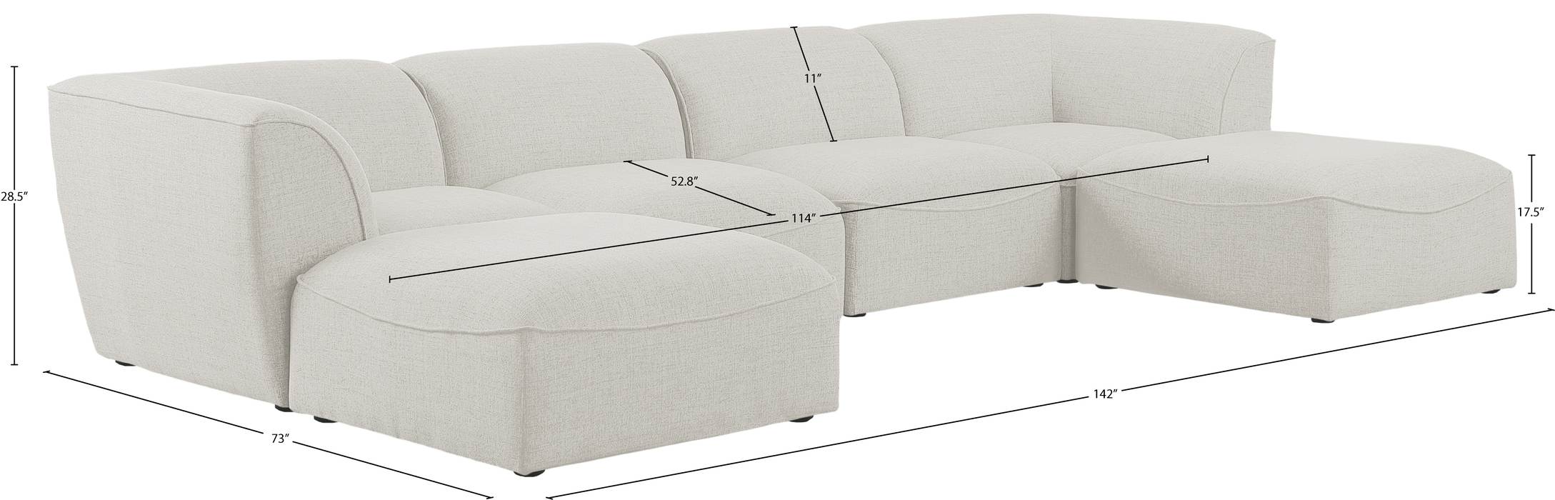 Meridian Furniture - Miramar 142" Cream Linen Textured Fabric Upholstered 6pc. Sectional - 683Cream-Sec6A - GreatFurnitureDeal
