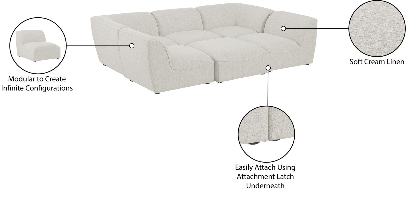 Meridian Furniture - Miramar 109" Cream Linen Textured Fabric Upholstered 6pc. Sectional - 683Cream-Sec6C - GreatFurnitureDeal