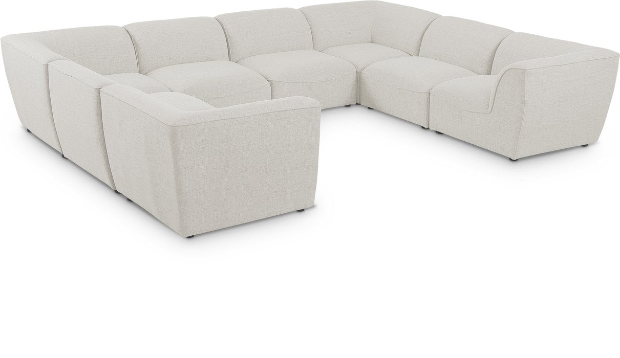 Meridian Furniture - Miramar 142" Cream Linen Textured Fabric Upholstered 8pc. Sectional - 683Cream-Sec8A - GreatFurnitureDeal