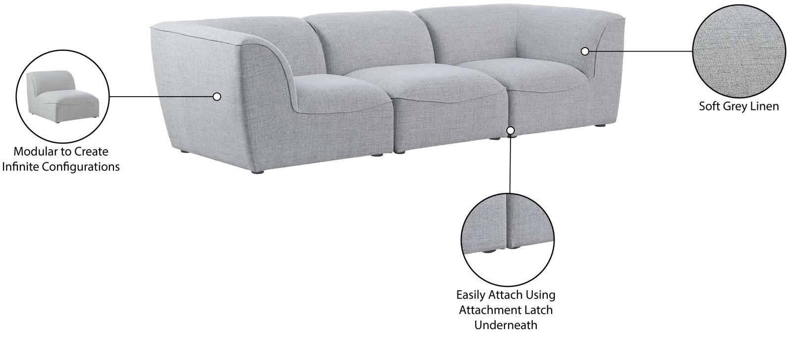 Meridian Furniture - Miramar 109" Grey Linen Textured Fabric Upholstered 3pc. Sofa - 683Grey-S109 - GreatFurnitureDeal