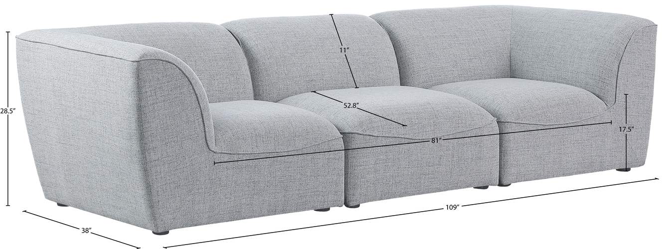 Meridian Furniture - Miramar 109" Grey Linen Textured Fabric Upholstered 3pc. Sofa - 683Grey-S109 - GreatFurnitureDeal