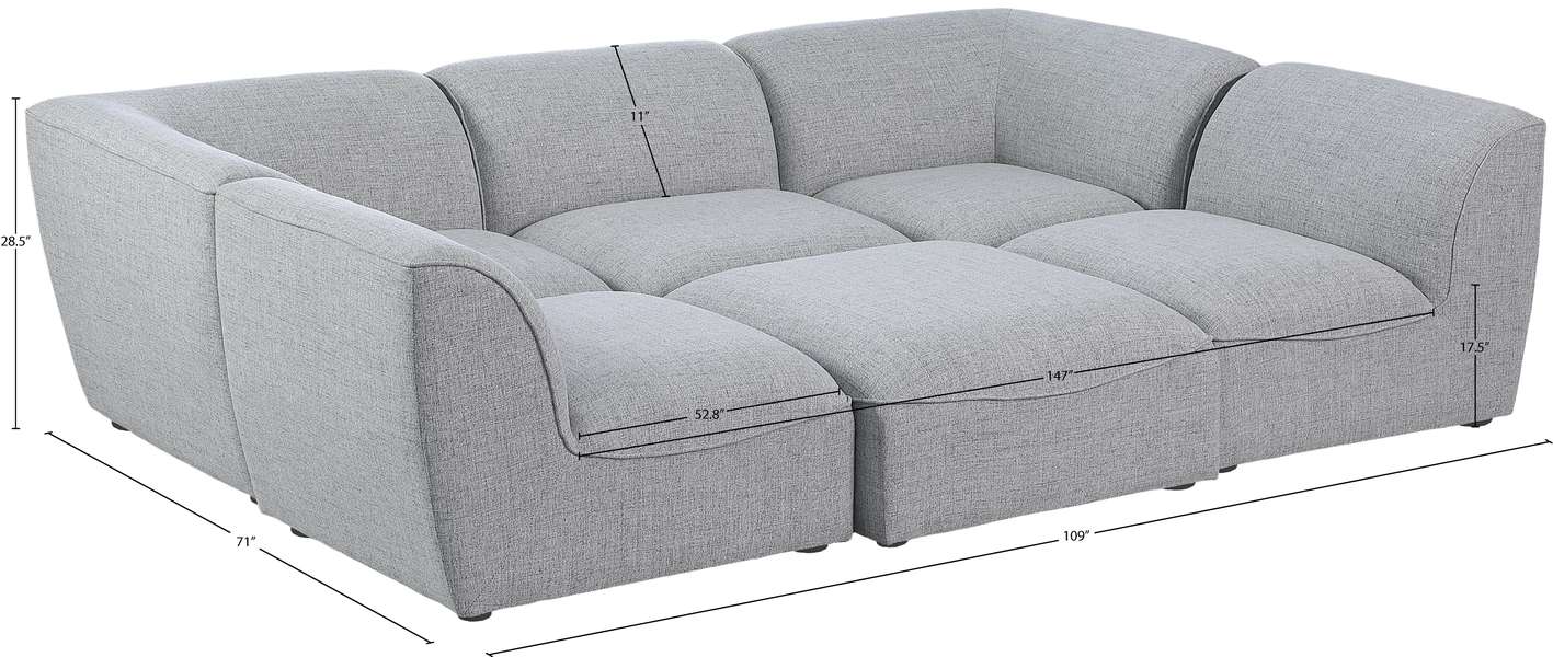 Meridian Furniture - Miramar 109" Grey Linen Textured Fabric Upholstered 6pc. Sectional - 683Grey-Sec6C - GreatFurnitureDeal