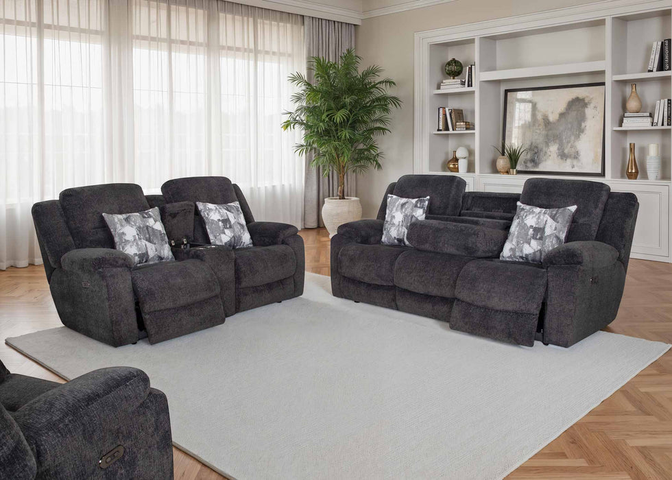 Franklin Furniture - 683 Heston Power Reclining Sofa w/ Power Headrest, Drop Down Table, Cupholders & USB in Frenzy Graphite - 68347-GRAPHITE