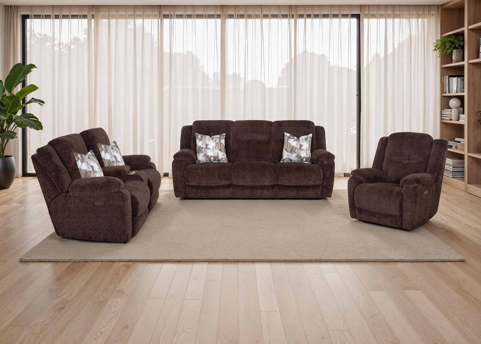 Franklin Furniture - 683 Heston Power Reclining Sofa w/ Power Headrest, Drop Down Table, Cupholders & USB in Frenzy Chocolate - 68347-CHO