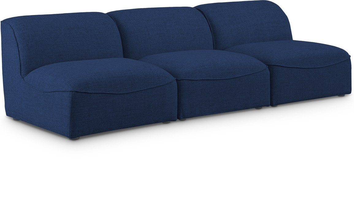 Meridian Furniture - Miramar 99" Navy Linen Textured Fabric Upholstered 3pc. Armless Sofa - 683Navy-S99 - GreatFurnitureDeal