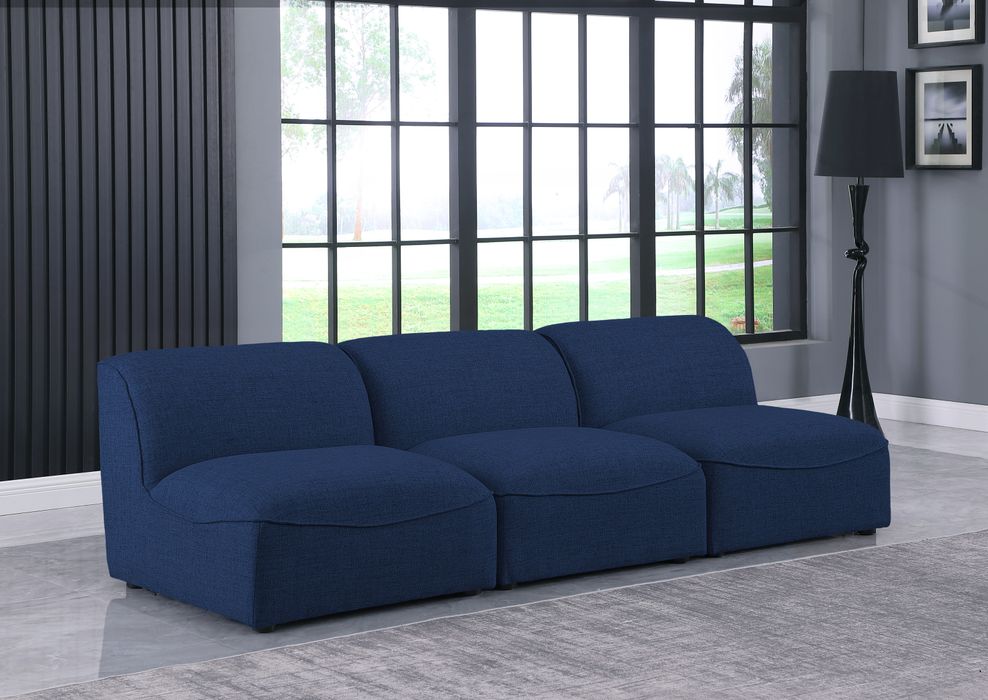 Meridian Furniture - Miramar 99" Navy Linen Textured Fabric Upholstered 3pc. Armless Sofa - 683Navy-S99 - GreatFurnitureDeal