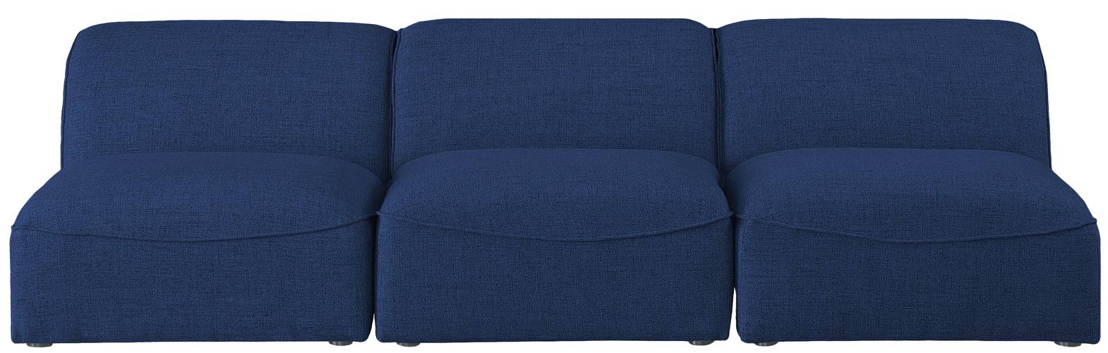 Meridian Furniture - Miramar 99" Navy Linen Textured Fabric Upholstered 3pc. Armless Sofa - 683Navy-S99 - GreatFurnitureDeal