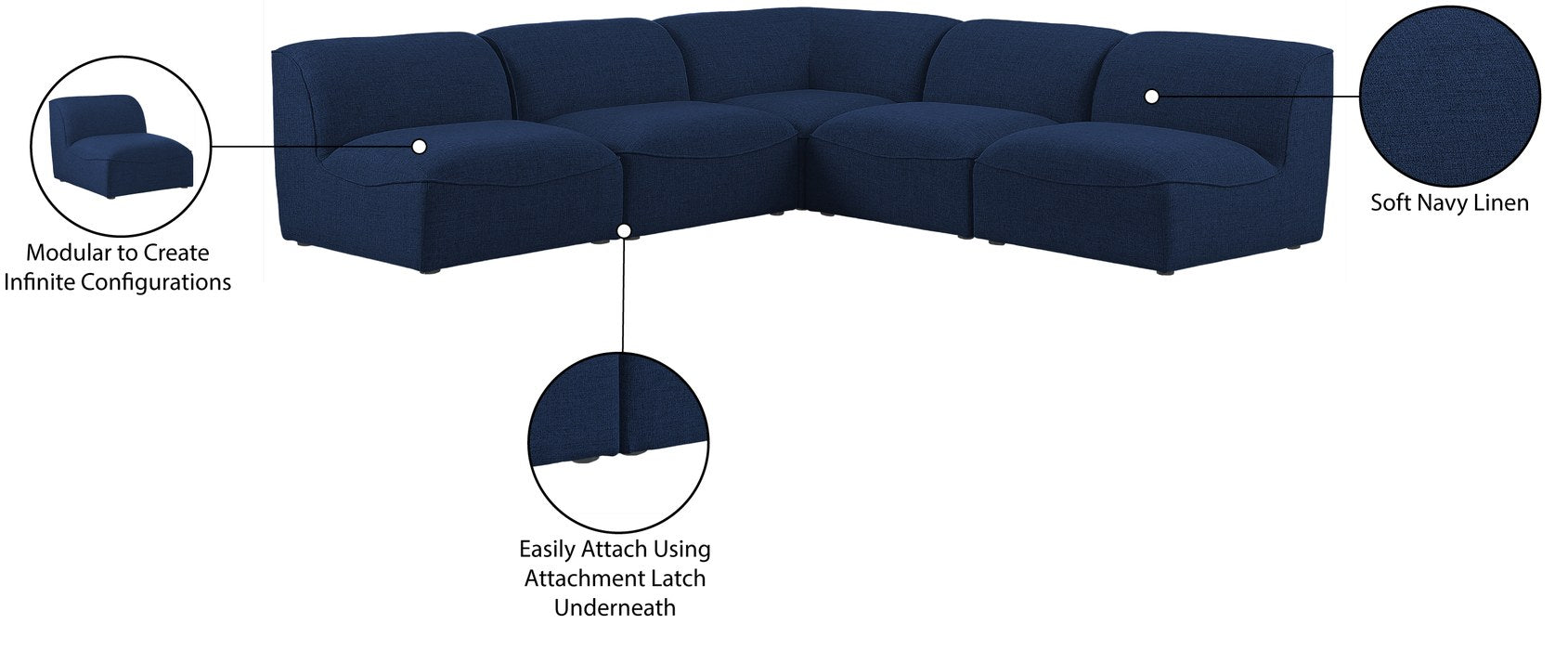 Meridian Furniture - Miramar 104" Navy Linen Textured Fabric Upholstered 5pc. Sectional - 683Navy-Sec5B - GreatFurnitureDeal