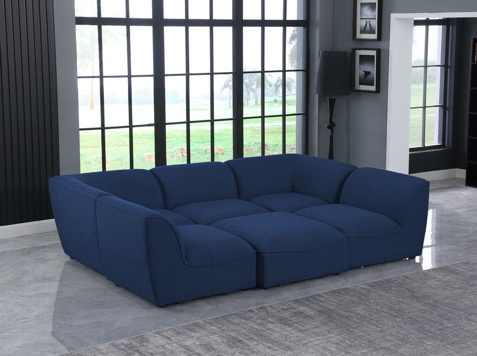 Meridian Furniture - Miramar 109" Navy Linen Textured Fabric Upholstered 6pc. Sectional - 683Navy-Sec6C - GreatFurnitureDeal