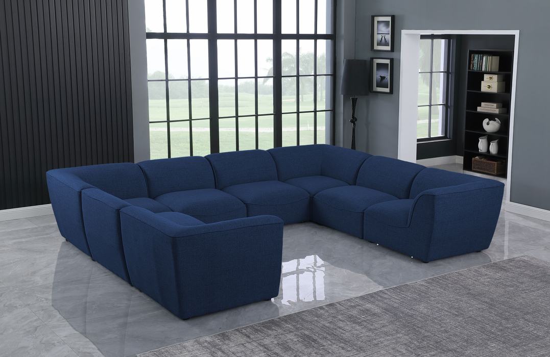 Meridian Furniture - Miramar 142" Navy Linen Textured Fabric Upholstered 8pc. Sectional - 683Navy-Sec8A - GreatFurnitureDeal