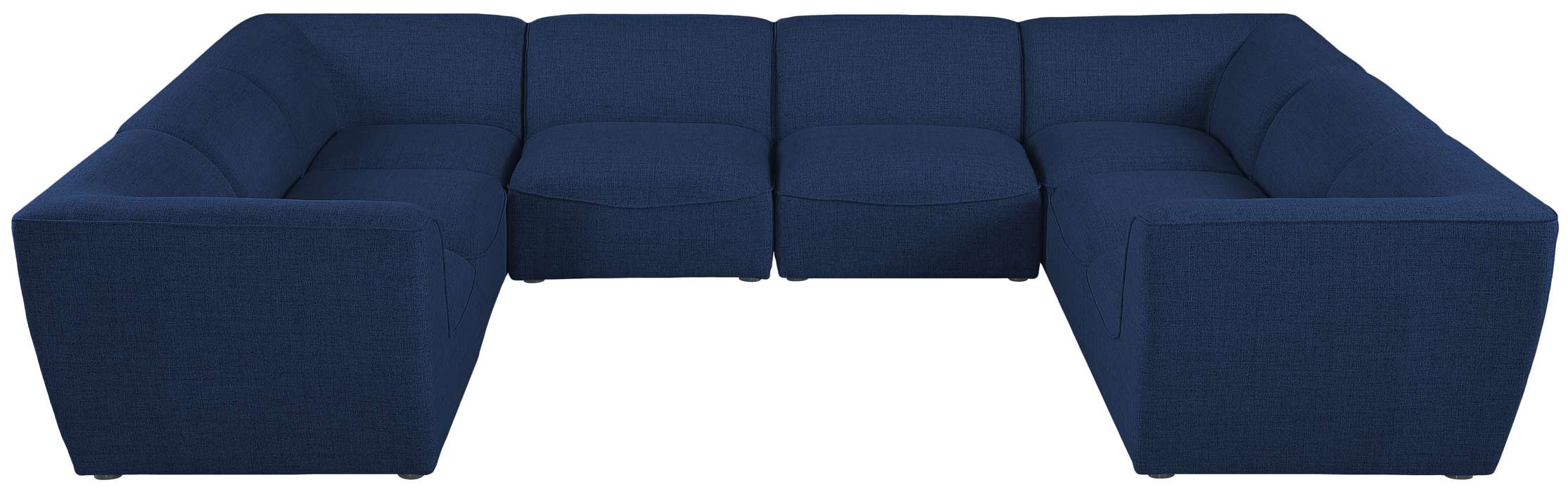 Meridian Furniture - Miramar 142" Navy Linen Textured Fabric Upholstered 8pc. Sectional - 683Navy-Sec8A - GreatFurnitureDeal