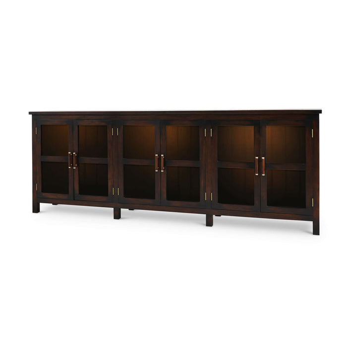 Bramble - Madrone 6 Door Sideboard w/ Glass Shelves w/ 3 LED - BR-68491 - GreatFurnitureDeal