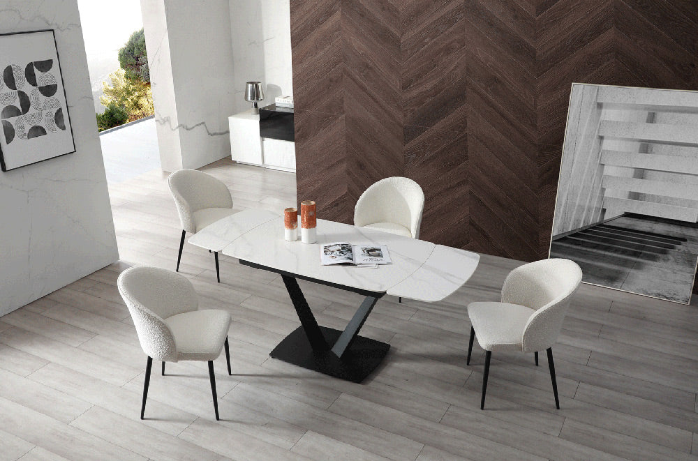 ESF Furniture - 109 - 7 Piece Dining Table Set in White Ceramic - 109TABLEWHITE-7SET