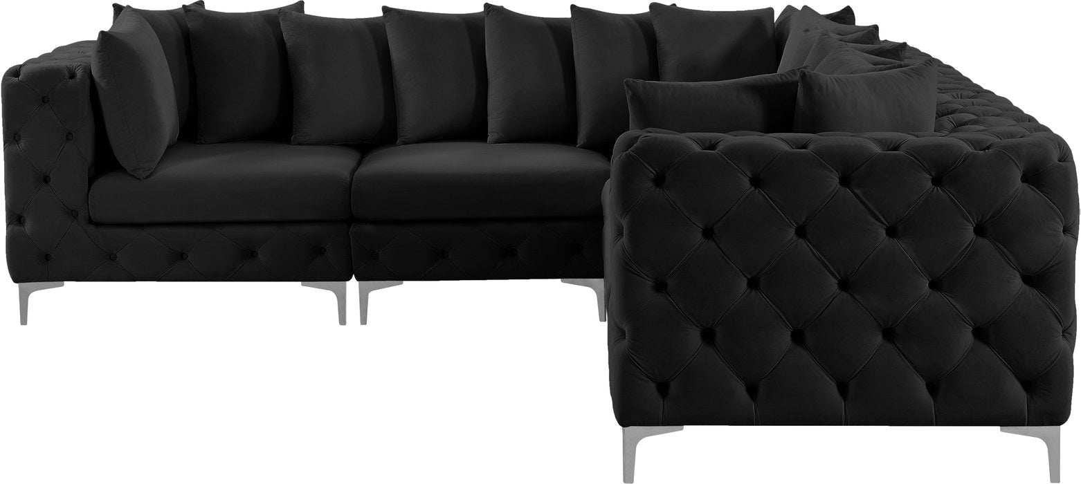 Meridian Furniture - Tremblay 109" Black Velvet Upholstered 5pc. Sectional - 686Black-Sec5C - GreatFurnitureDeal