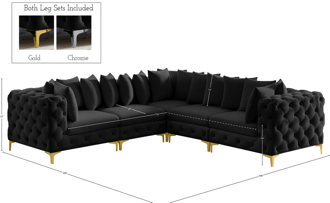 Meridian Furniture - Tremblay 109" Black Velvet Upholstered 5pc. Sectional - 686Black-Sec5C - GreatFurnitureDeal