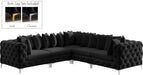 Meridian Furniture - Tremblay 109" Black Velvet Upholstered 5pc. Sectional - 686Black-Sec5C - GreatFurnitureDeal