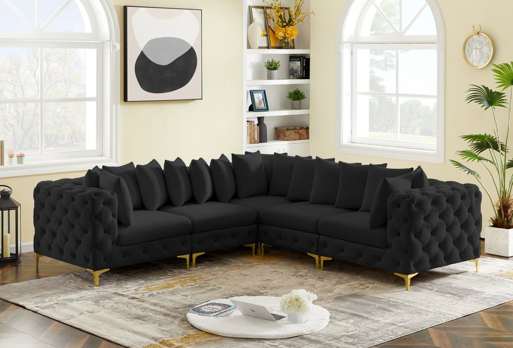 Meridian Furniture - Tremblay 109" Black Velvet Upholstered 5pc. Sectional - 686Black-Sec5C - GreatFurnitureDeal