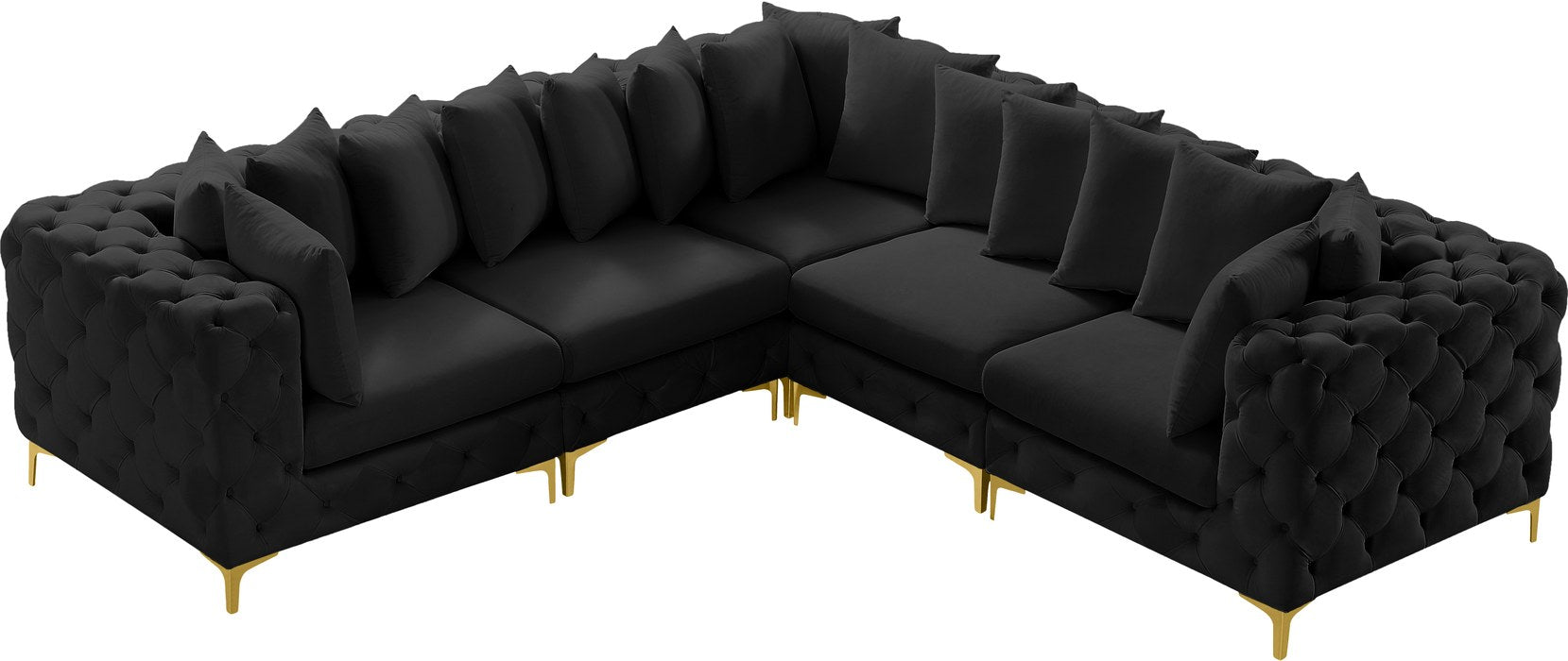 Meridian Furniture - Tremblay 109" Black Velvet Upholstered 5pc. Sectional - 686Black-Sec5C - GreatFurnitureDeal