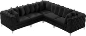 Meridian Furniture - Tremblay 109" Black Velvet Upholstered 5pc. Sectional - 686Black-Sec5C - GreatFurnitureDeal