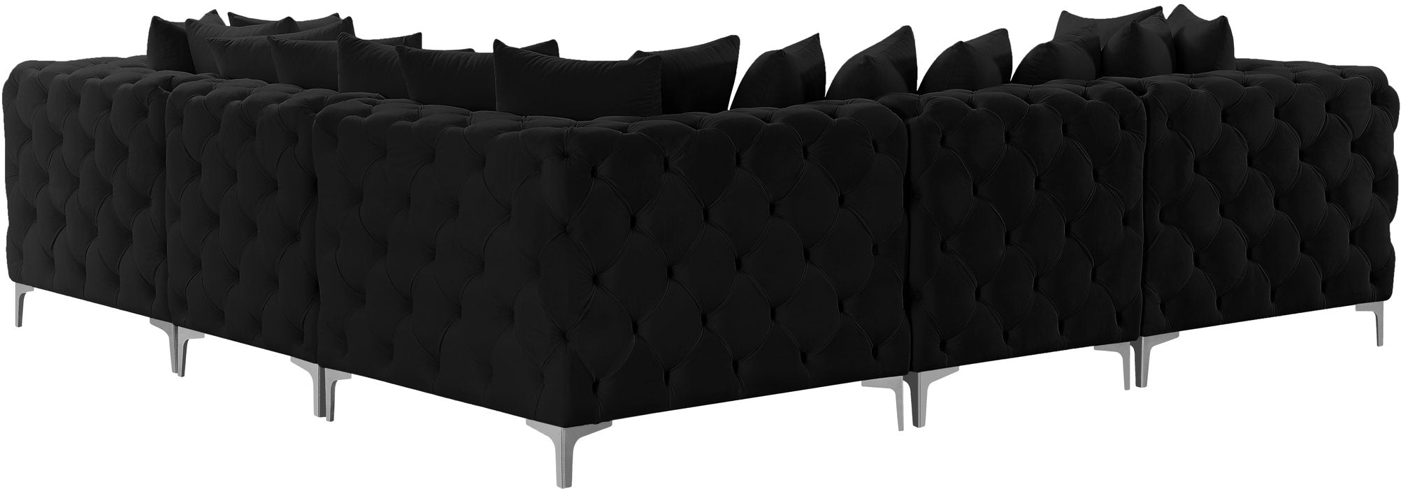 Meridian Furniture - Tremblay 109" Black Velvet Upholstered 5pc. Sectional - 686Black-Sec5C - GreatFurnitureDeal