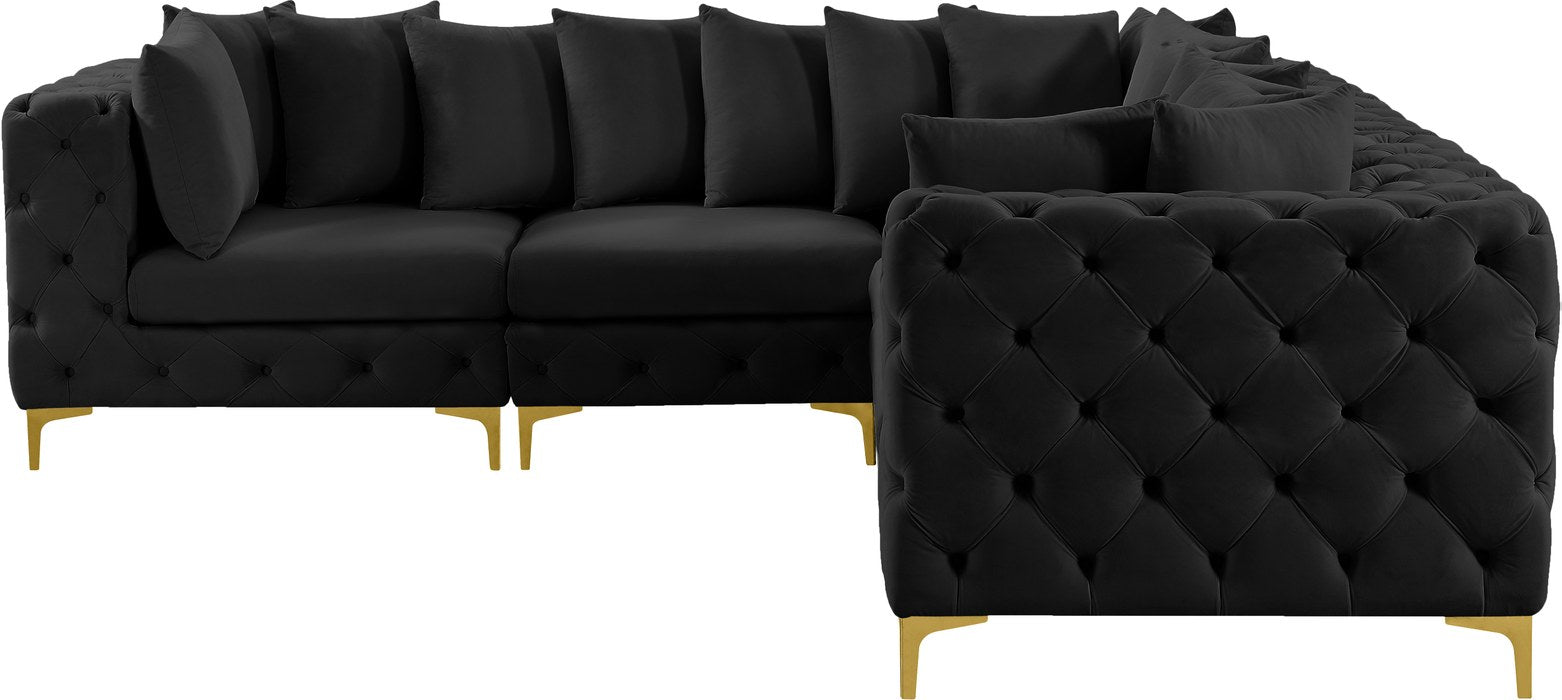 Meridian Furniture - Tremblay 109" Black Velvet Upholstered 5pc. Sectional - 686Black-Sec5C - GreatFurnitureDeal
