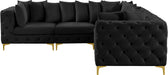 Meridian Furniture - Tremblay 109" Black Velvet Upholstered 5pc. Sectional - 686Black-Sec5C - GreatFurnitureDeal