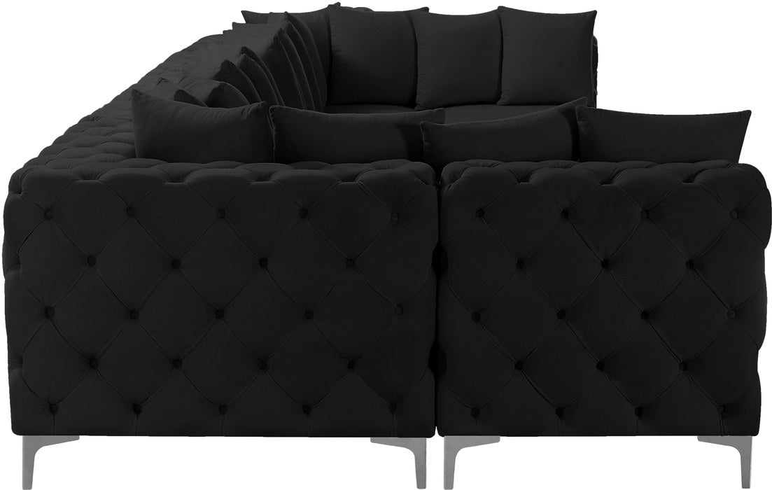 Meridian Furniture - Tremblay 169" Black Velvet Upholstered 7pc. Sectional - 686Black-Sec7A - GreatFurnitureDeal