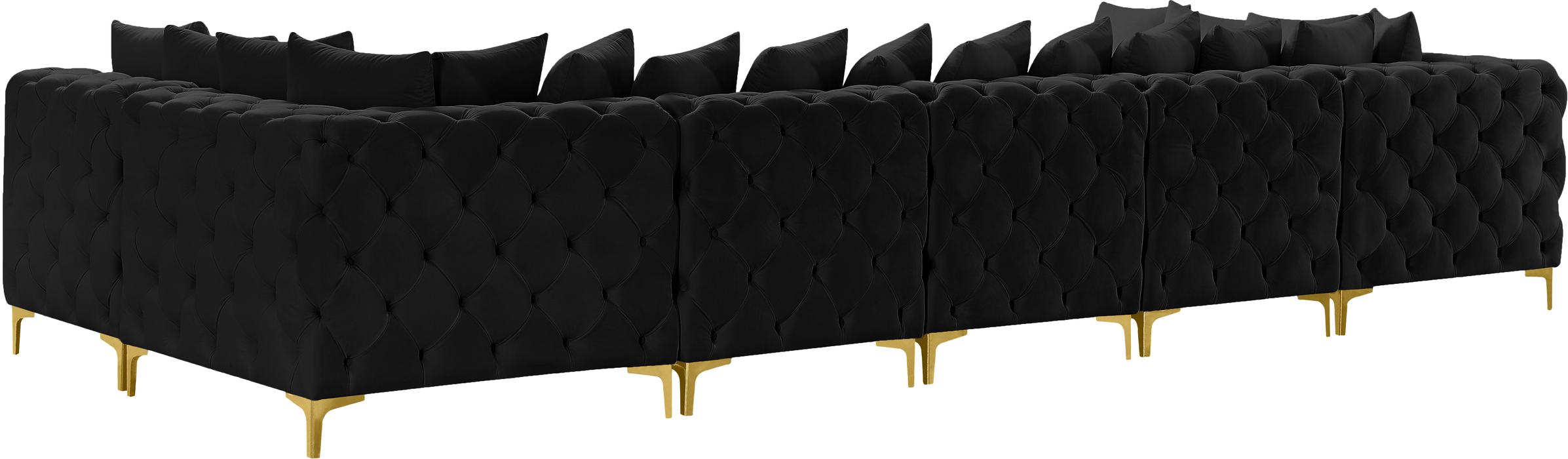 Meridian Furniture - Tremblay 169" Black Velvet Upholstered 7pc. Sectional - 686Black-Sec7A - GreatFurnitureDeal