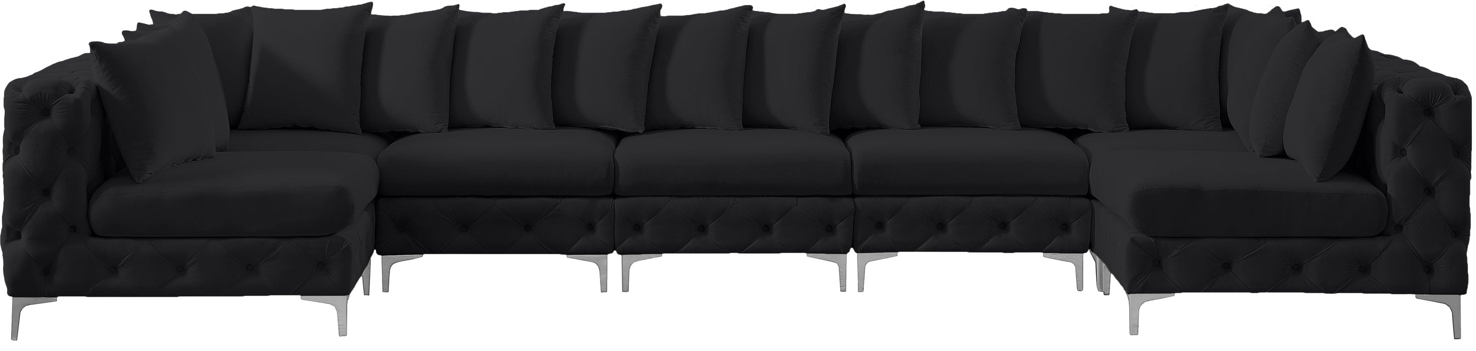 Meridian Furniture - Tremblay 169" Black Velvet Upholstered 7pc. Sectional - 686Black-Sec7A - GreatFurnitureDeal