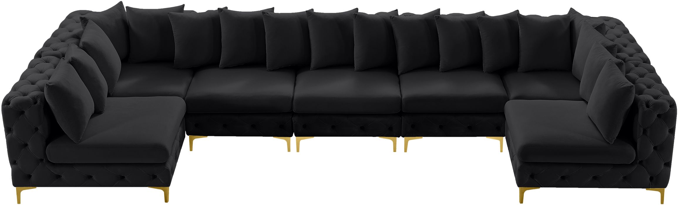 Meridian Furniture - Tremblay 169" Black Velvet Upholstered 7pc. Sectional - 686Black-Sec7A - GreatFurnitureDeal