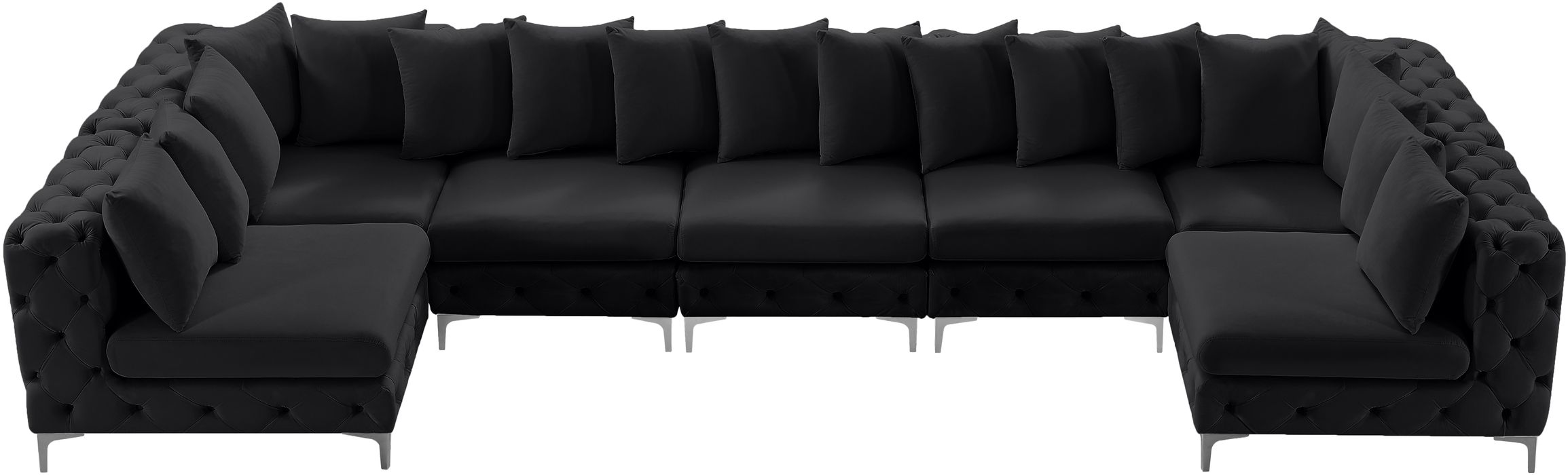 Meridian Furniture - Tremblay 169" Black Velvet Upholstered 7pc. Sectional - 686Black-Sec7A - GreatFurnitureDeal