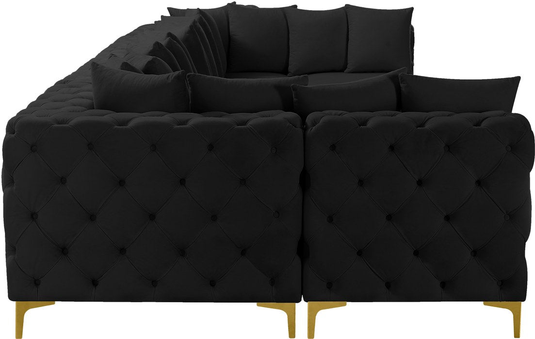 Meridian Furniture - Tremblay 169" Black Velvet Upholstered 7pc. Sectional - 686Black-Sec7A - GreatFurnitureDeal