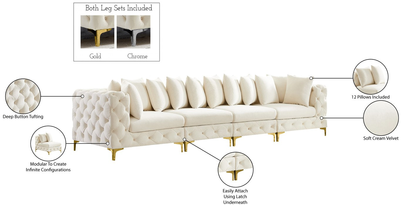 Meridian Furniture - Tremblay 139" Cream Velvet Upholstered 4pc. Sofa - 686Cream-S138 - GreatFurnitureDeal