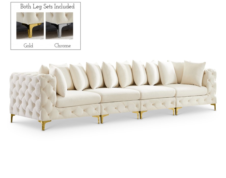 Meridian Furniture - Tremblay 139" Cream Velvet Upholstered 4pc. Sofa - 686Cream-S138 - GreatFurnitureDeal