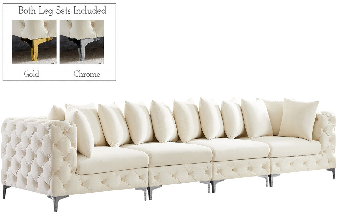 Meridian Furniture - Tremblay 139" Cream Velvet Upholstered 4pc. Sofa - 686Cream-S138 - GreatFurnitureDeal