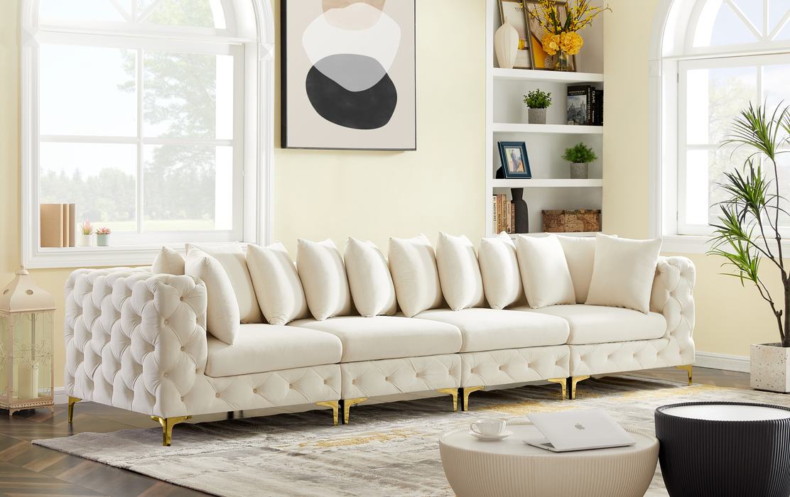 Meridian Furniture - Tremblay 139" Cream Velvet Upholstered 4pc. Sofa - 686Cream-S138 - GreatFurnitureDeal