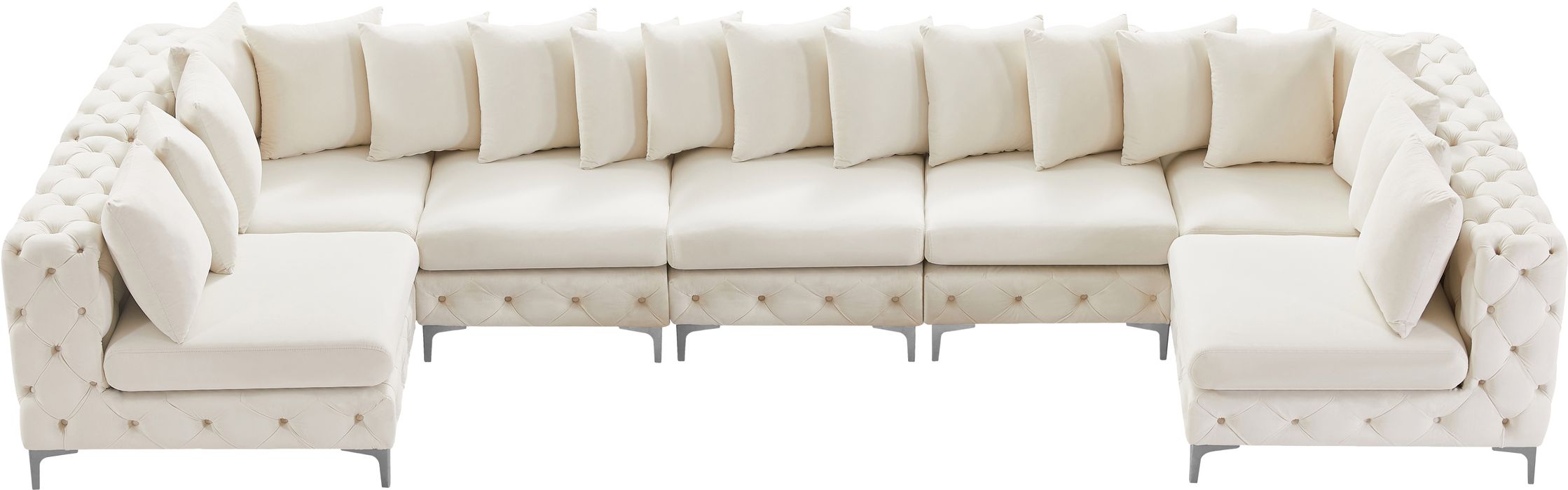 Meridian Furniture - Tremblay 169" Cream Velvet Upholstered 7pc. Sectional - 686Cream-Sec7C - GreatFurnitureDeal