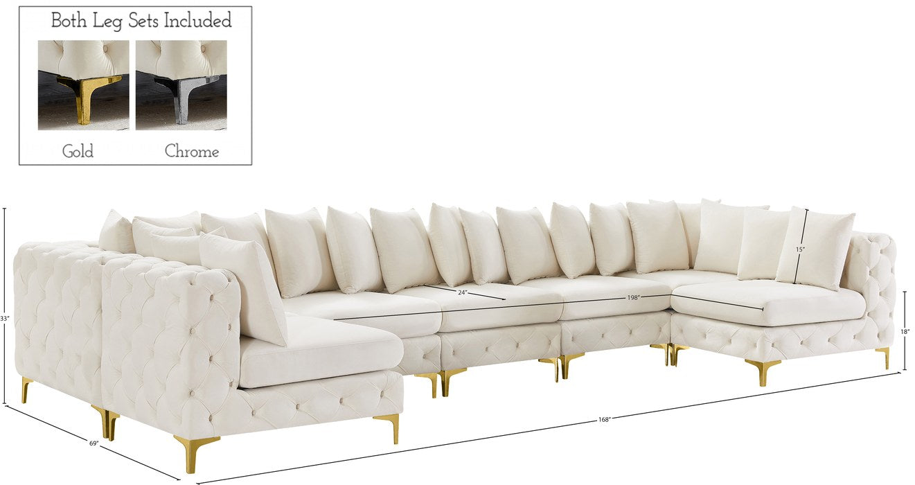Meridian Furniture - Tremblay 169" Cream Velvet Upholstered 7pc. Sectional - 686Cream-Sec7C - GreatFurnitureDeal