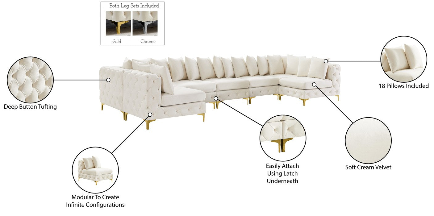 Meridian Furniture - Tremblay 169" Cream Velvet Upholstered 7pc. Sectional - 686Cream-Sec7C - GreatFurnitureDeal