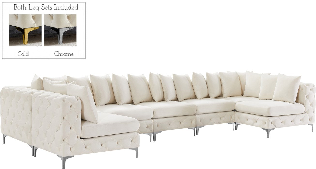 Meridian Furniture - Tremblay 169" Cream Velvet Upholstered 7pc. Sectional - 686Cream-Sec7C - GreatFurnitureDeal