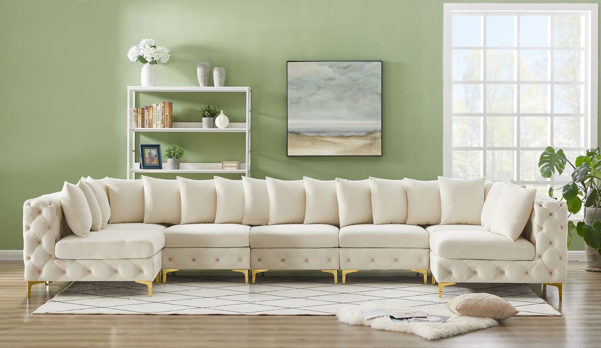 Meridian Furniture - Tremblay 169" Cream Velvet Upholstered 7pc. Sectional - 686Cream-Sec7C - GreatFurnitureDeal