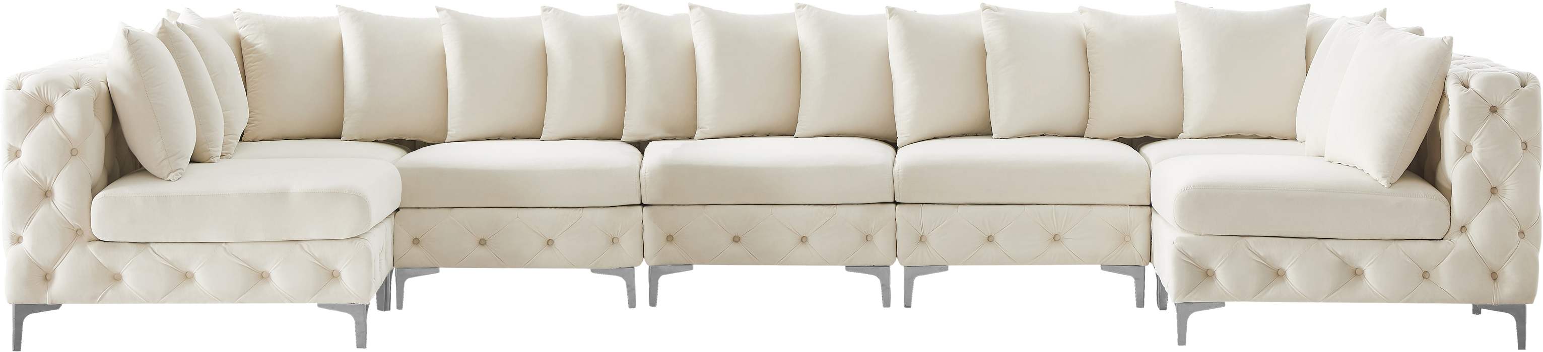 Meridian Furniture - Tremblay 169" Cream Velvet Upholstered 7pc. Sectional - 686Cream-Sec7C - GreatFurnitureDeal