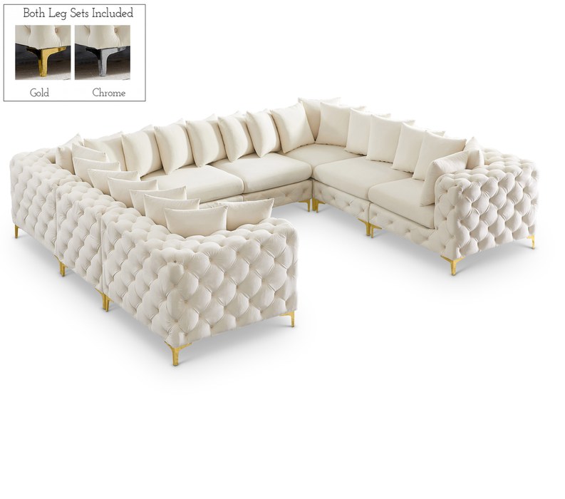 Meridian Furniture - Tremblay 139" Cream Velvet Upholstered 8pc. Sectional - 686Cream-Sec8A - GreatFurnitureDeal